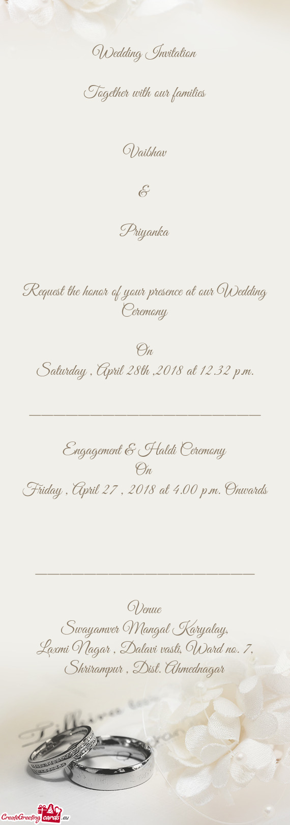 Wedding Invitation    Together with our families