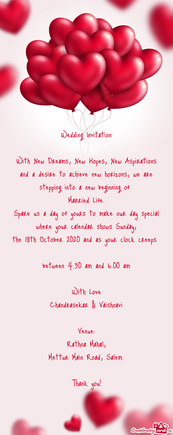 Wedding Invitation    With New Dreams, New Hopes, New