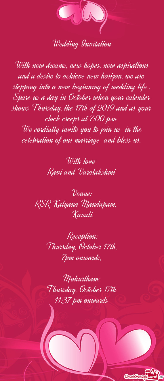 Wedding Invitation    With new dreams, new hopes, new