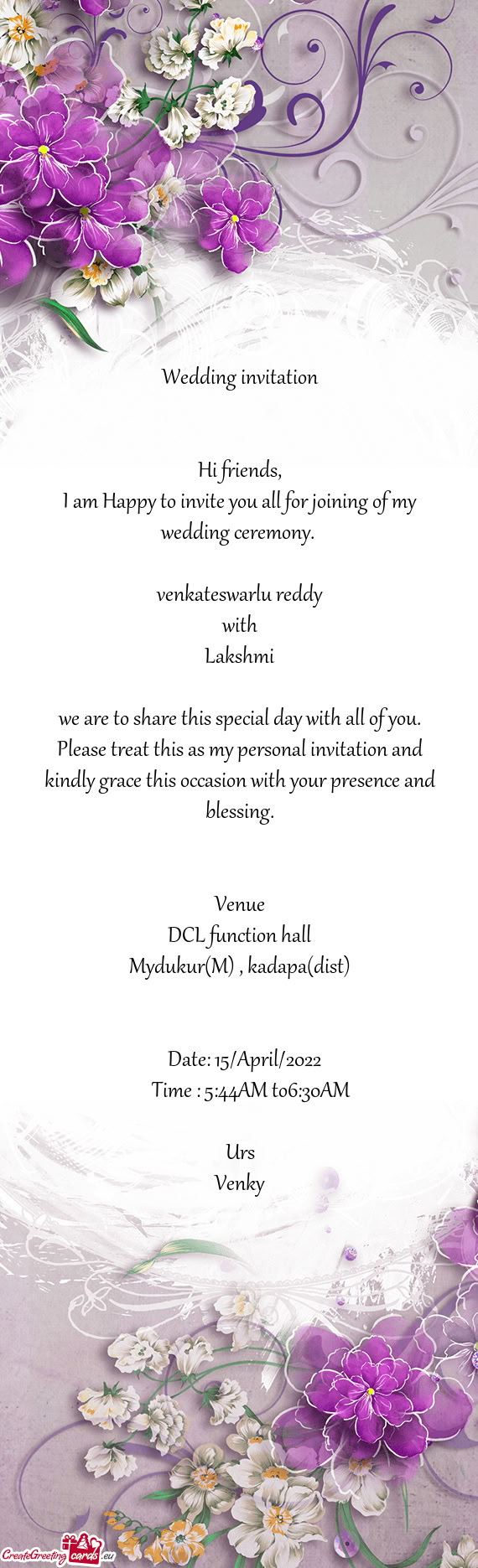 Wedding invitation   Hi friends