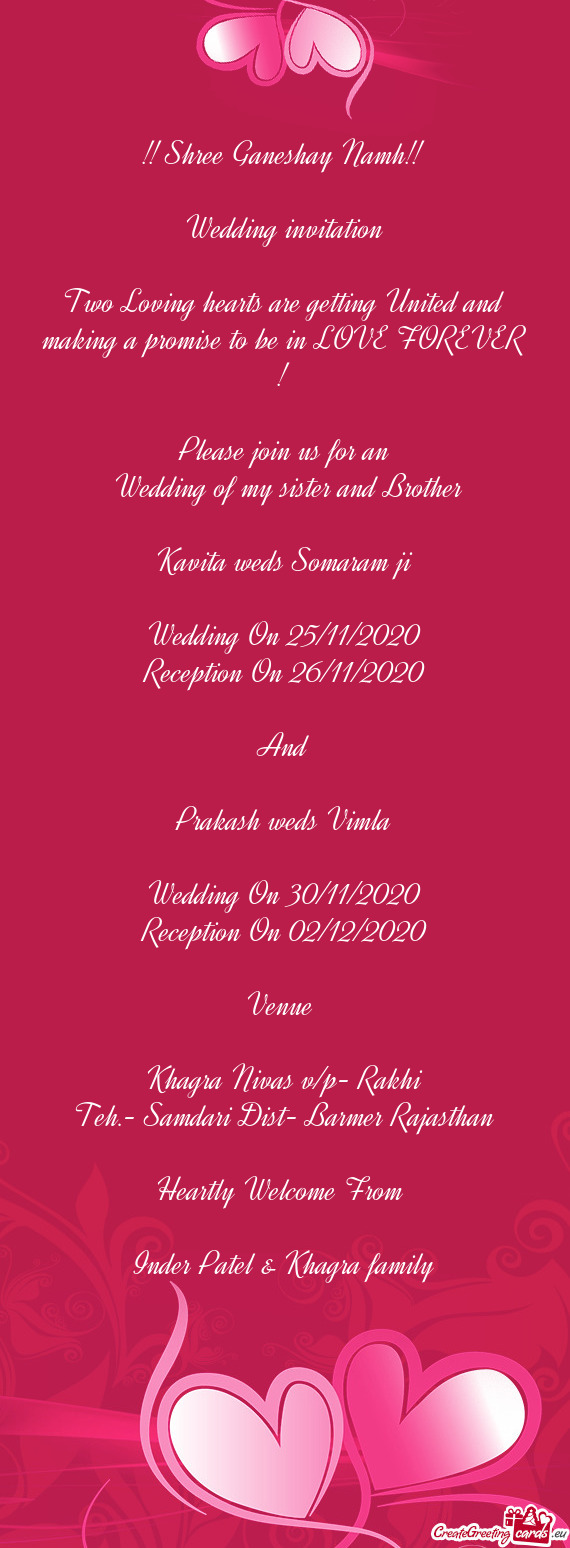 Wedding On 25/11/2020