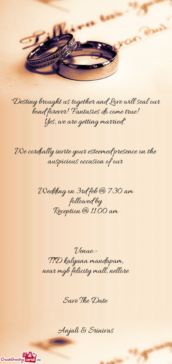 Wedding on 3rd feb @ 7:30 am