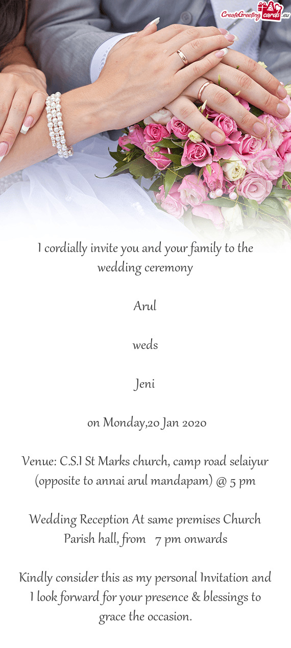 Wedding Reception At same premises Church Parish hall, from 7 pm onwards