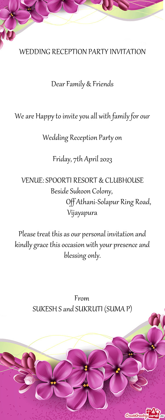 WEDDING RECEPTION PARTY INVITATION