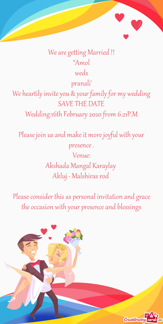 Wedding:16th February 2020 from 6.21P.M