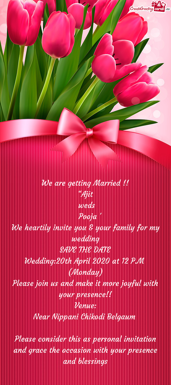 Wedding:20th April 2020 at 12 P.M