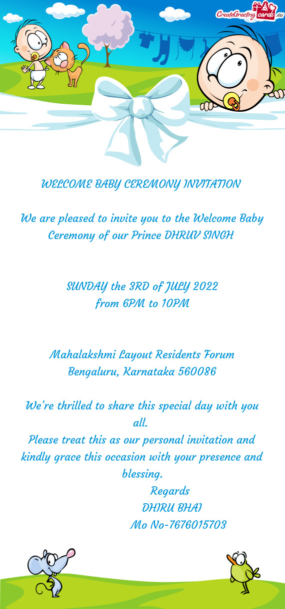 WELCOME BABY CEREMONY INVITATION