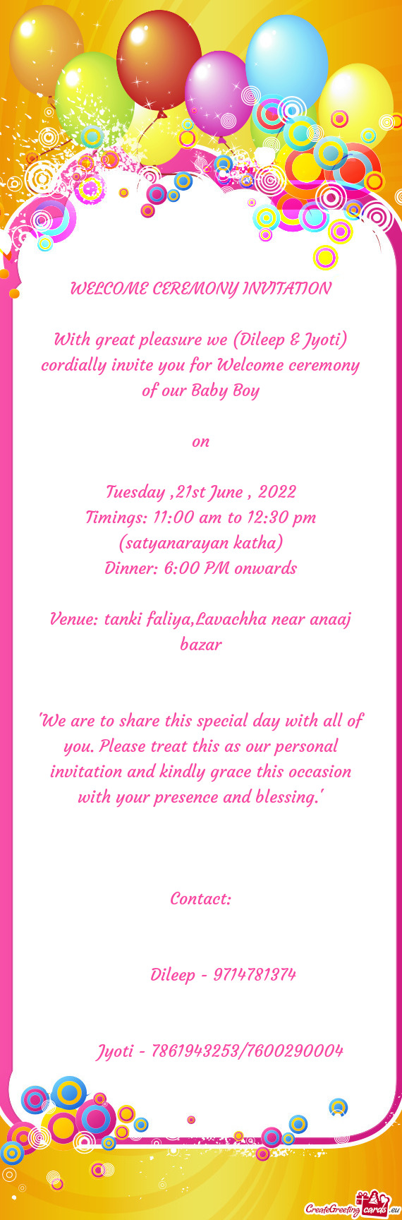 WELCOME CEREMONY INVITATION