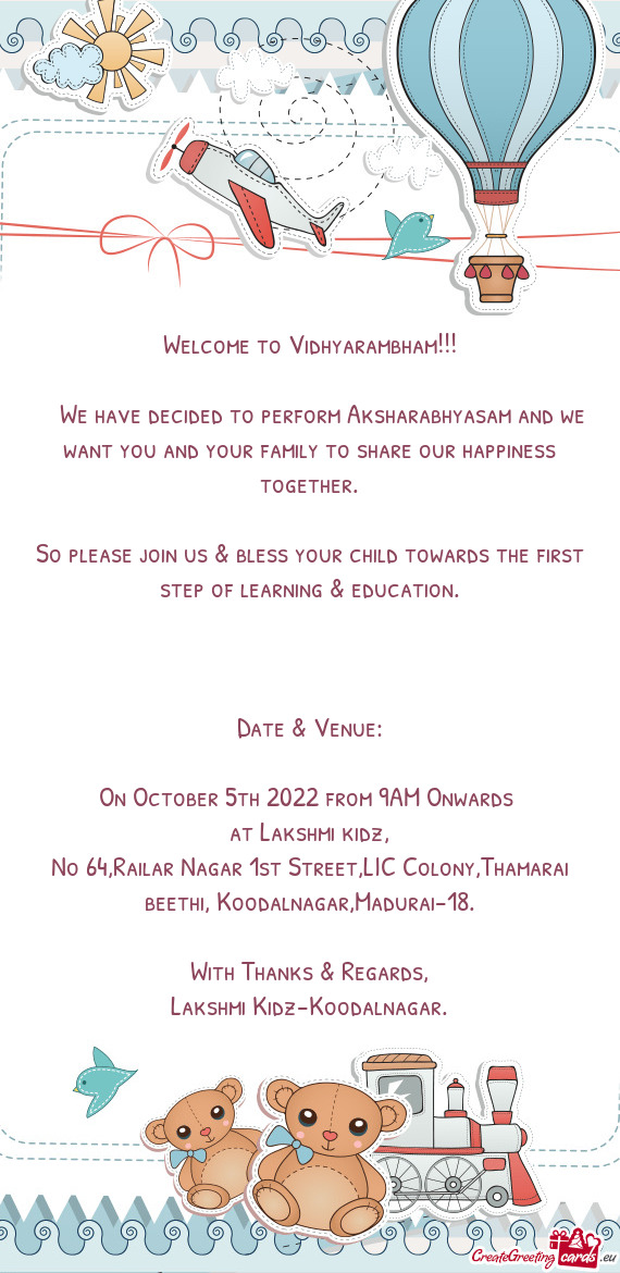 Welcome to Vidhyarambham