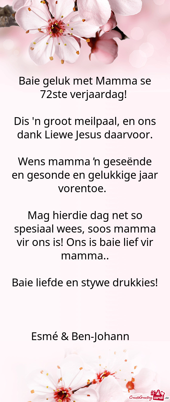 Wens mamma ŉ geseënde en gesonde en gelukkige jaar vorentoe