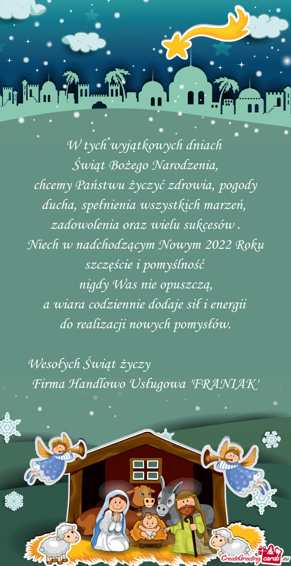 Wesołych Świąt życzy         Firma Handlowo Usługowa "FRANIAK"