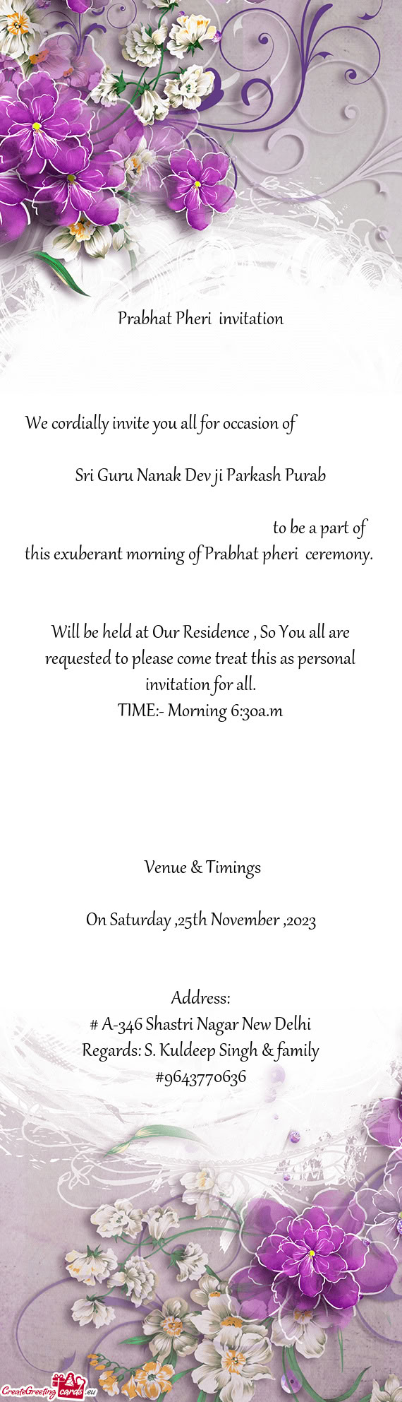 Will be held at Our Residence , So You a