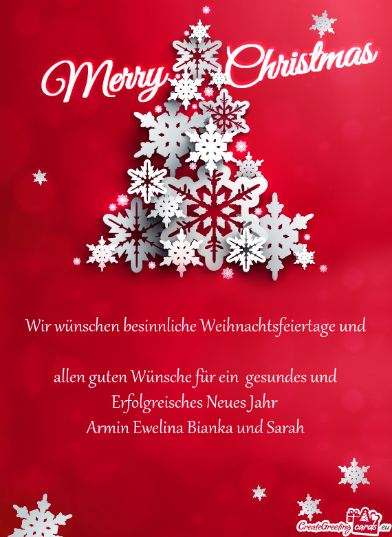 Wir wünschen besinnliche Weihnachtsfeiertage und allen guten Wünsche für ein gesundes und Erfol