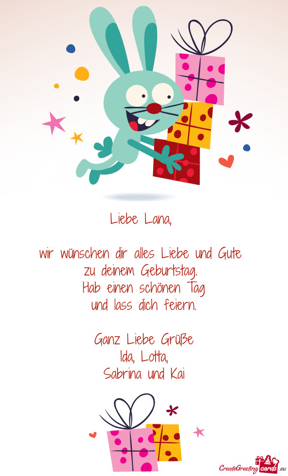 Wir wünschen dir alles Liebe und Gute