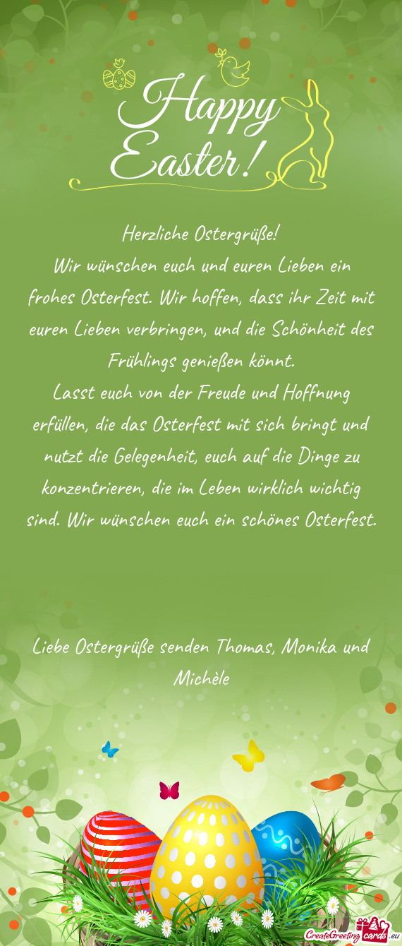 Wir wünschen euch und euren Lieben ein frohes Osterfest. Wir hoffen, dass ihr Zeit mit euren Lieben