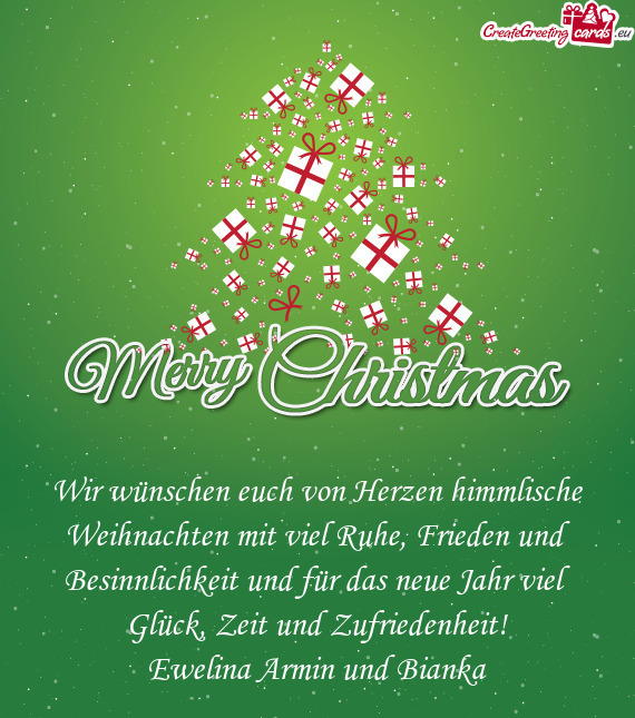 Wir wünschen euch von Herzen himmlische Weihnachten mit viel Ruhe, Frieden und Besinnlichkeit und f