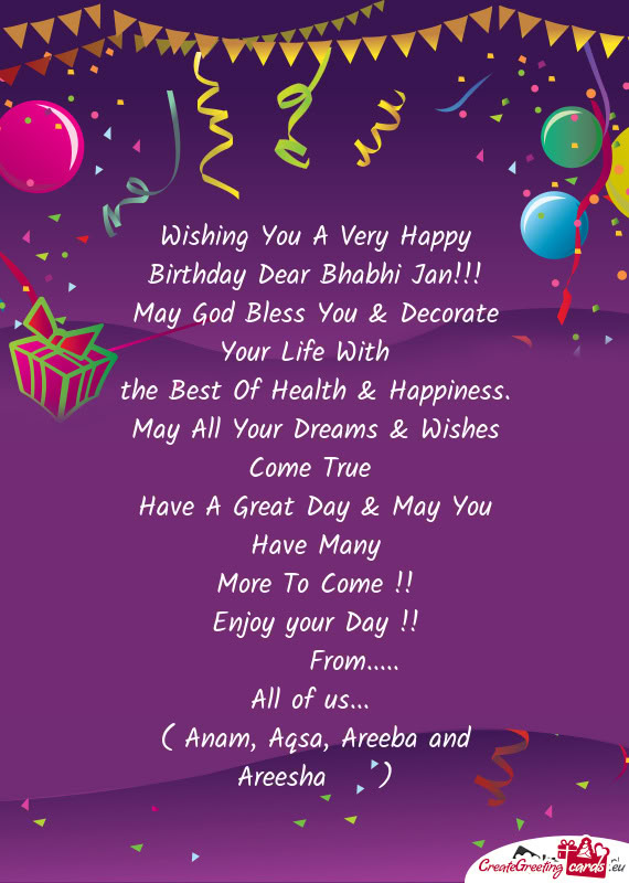 Wishing You A Very Happy Birthday Dear Bhabhi Jan