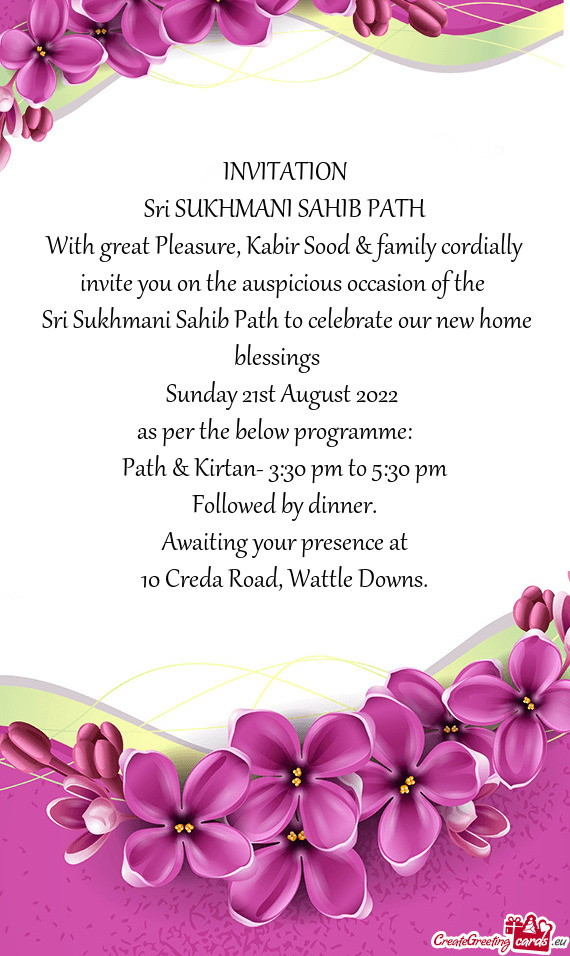 With great Pleasure, Kabir Sood & family cordially invite you on the auspicious occasion of the