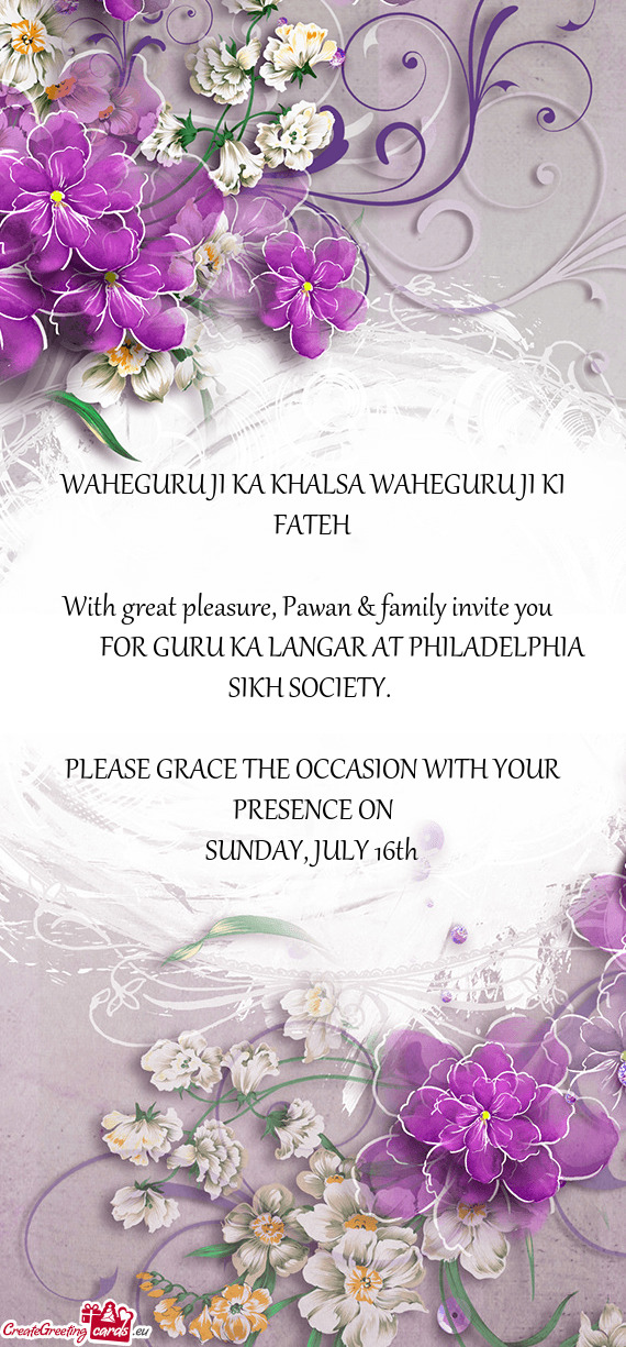 With great pleasure, Pawan & family invite you