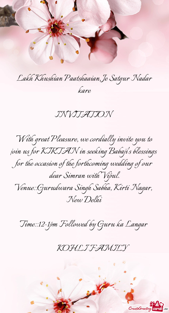 With great Pleasure, we cordially invite you to join us for KIRTAN in seeking Babaji