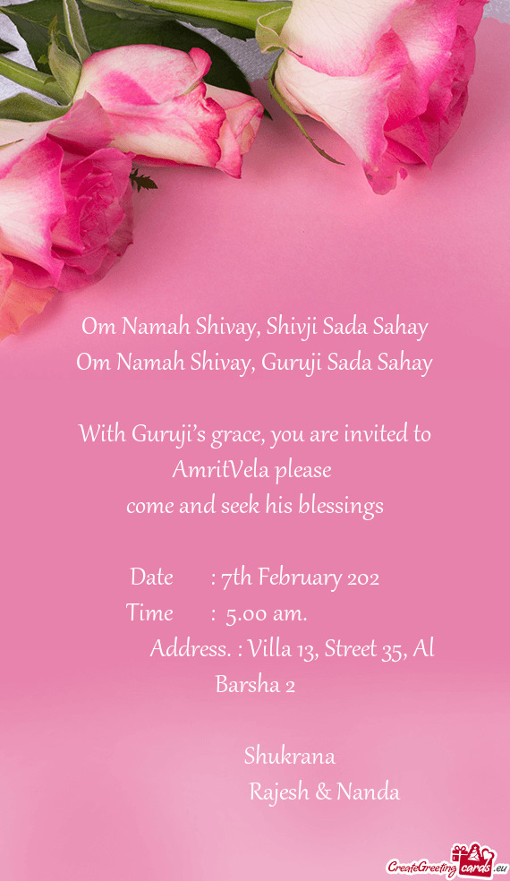 With Guruji’s grace, you are invited to AmritVela please