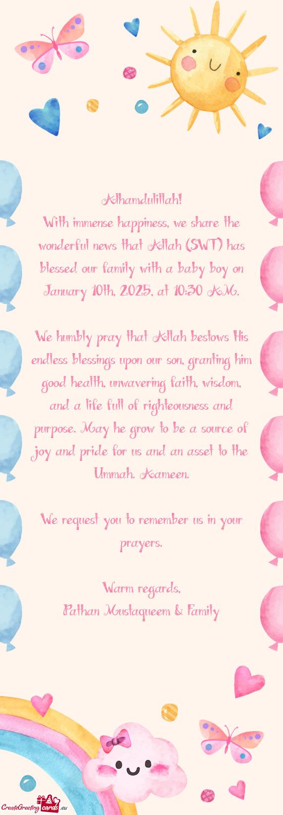 With immense happiness, we share the wonderful news that Allah (SWT) has blessed our family with a b