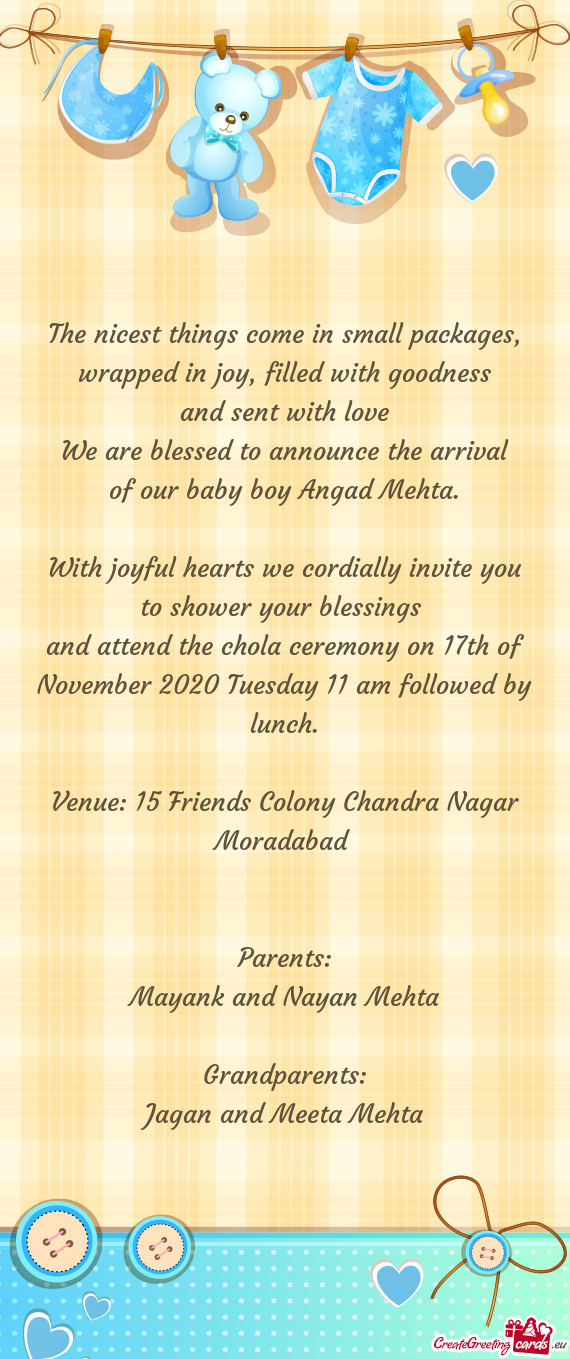 With joyful hearts we cordially invite you to shower your blessings