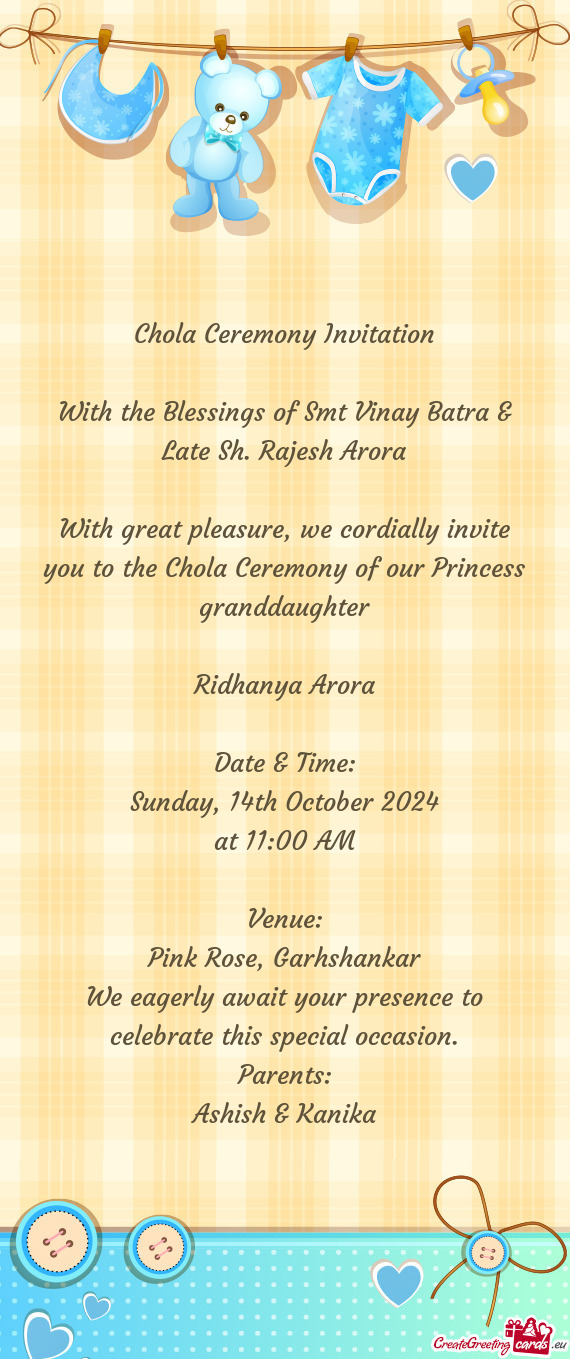 With the Blessings of Smt Vinay Batra &