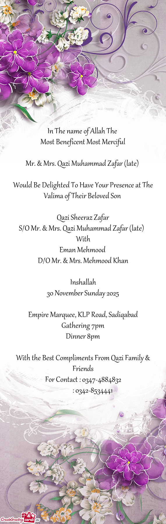 Would Be Delighted To Have Your Presence at The Valima of Their Beloved Son