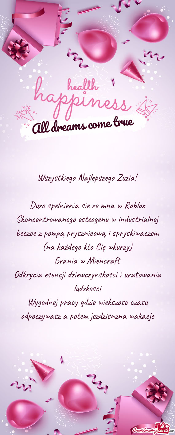 Wszystkiego Najlepszego Zuzia