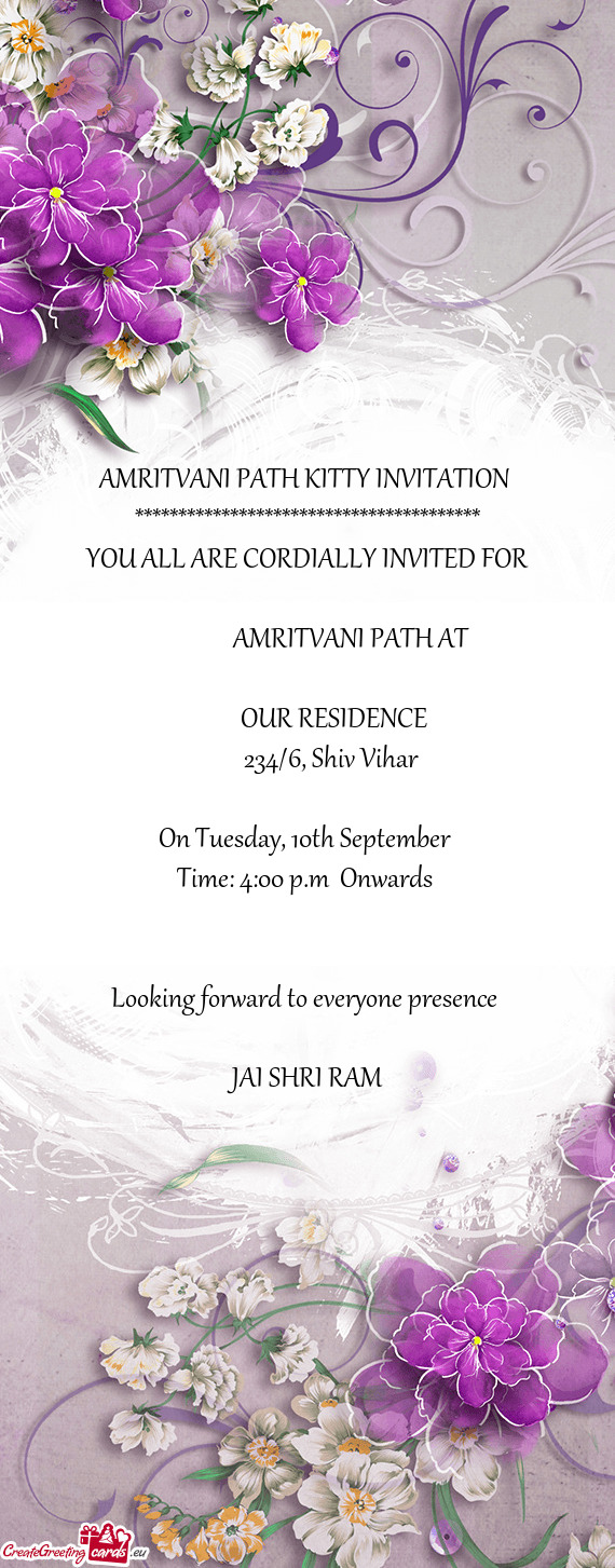 YOU ALL ARE CORDIALLY INVITED FOR            AMRITVANI PA