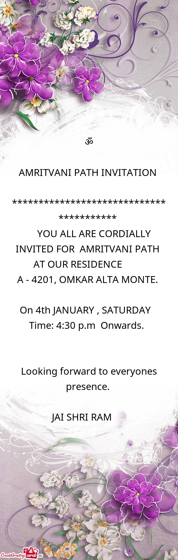 YOU ALL ARE CORDIALLY INVITED FOR AMRITVANI PATH