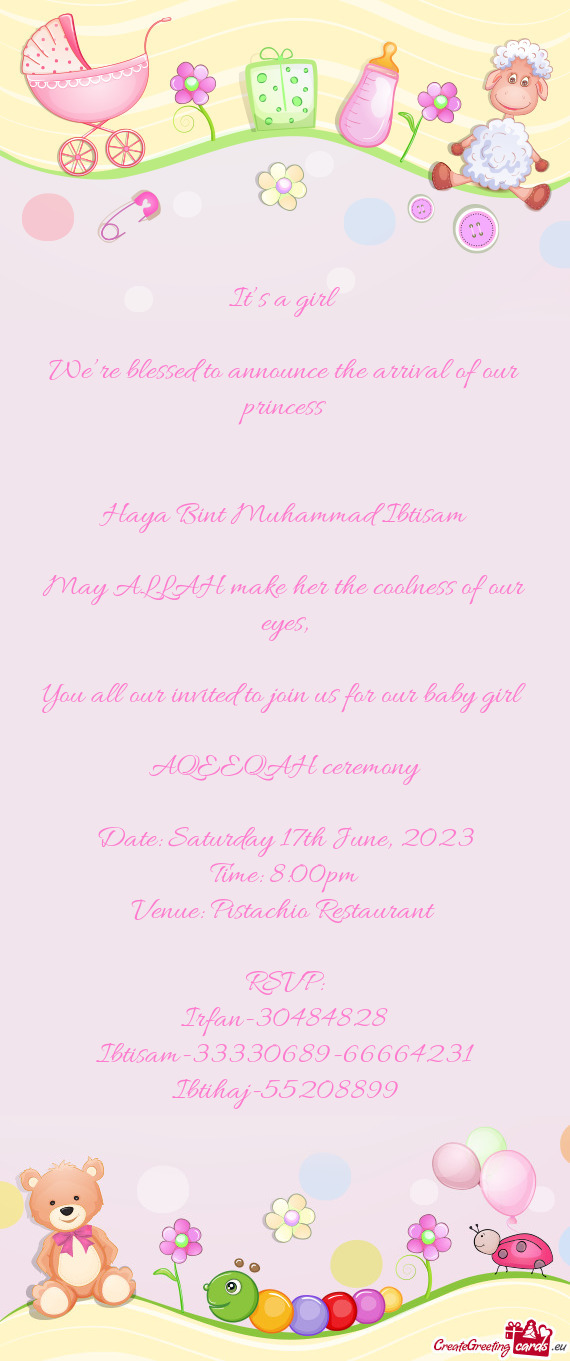 You all our invited to join us for our baby girl