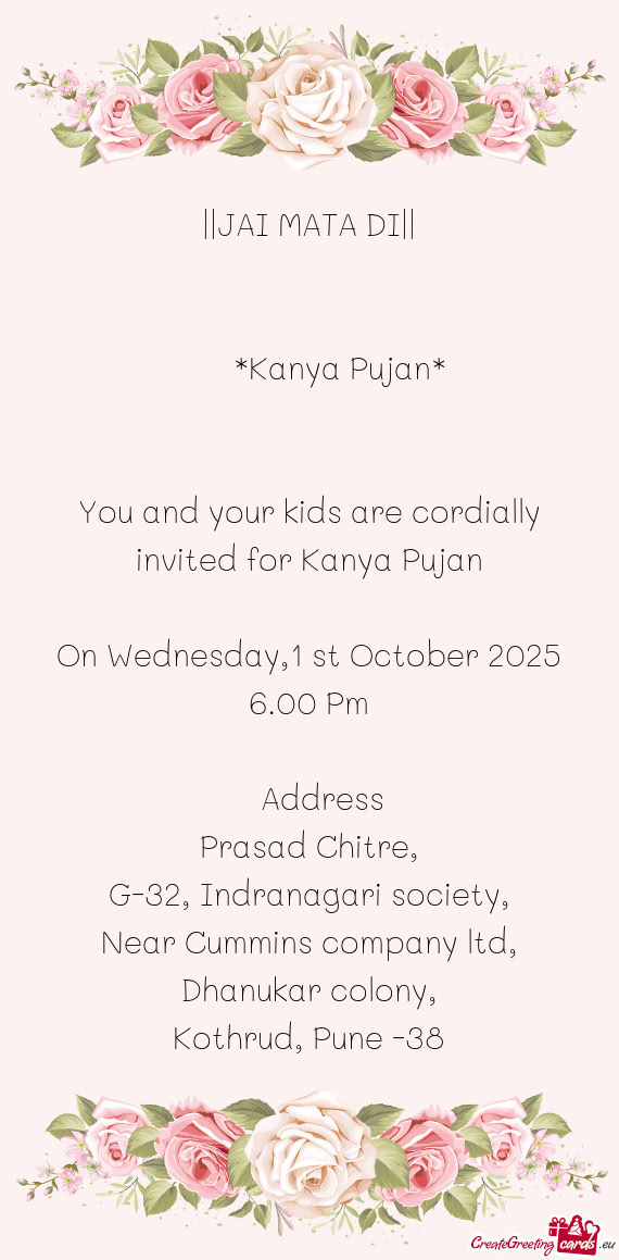 You and your kids are cordially invited for Kanya Pujan