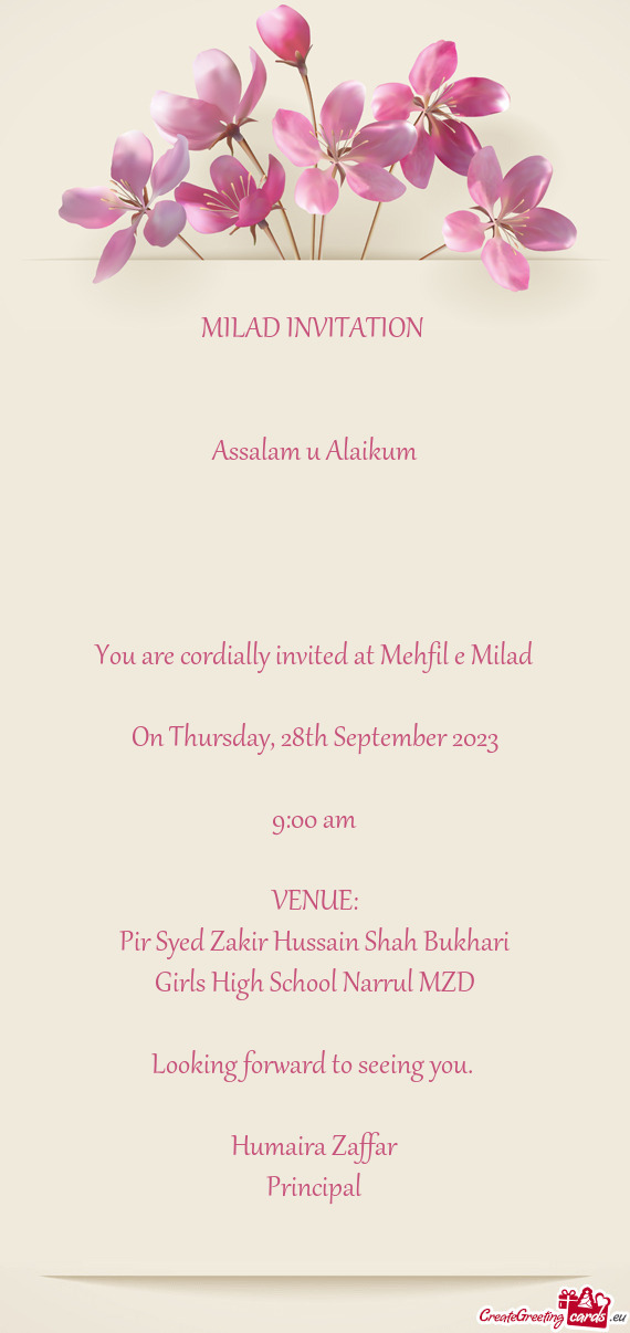 You are cordially invited at Mehfil e Milad