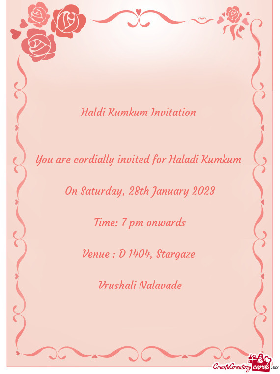 You are cordially invited for Haladi Kumkum