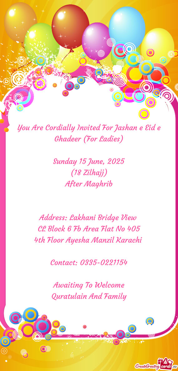 You Are Cordially Invited For Jashan e Eid e Ghadeer (For Ladies)