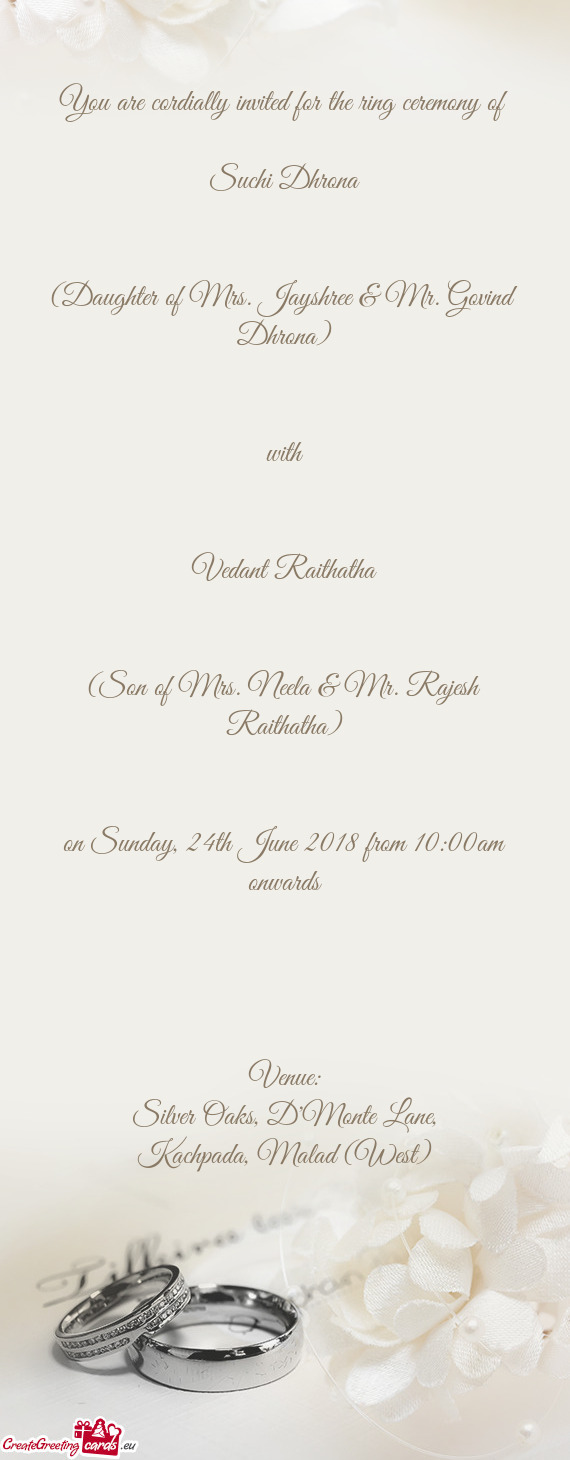 You are cordially invited for the ring ceremony of