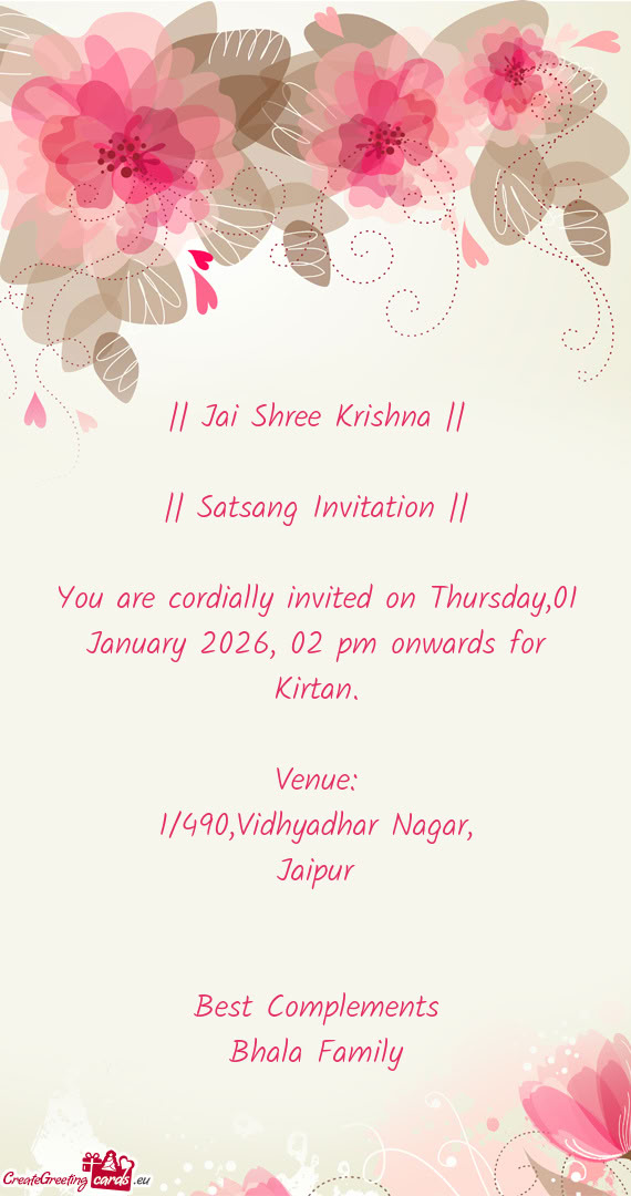 You are cordially invited on Thursday,01 January 2026, 02 pm onwards for Kirtan