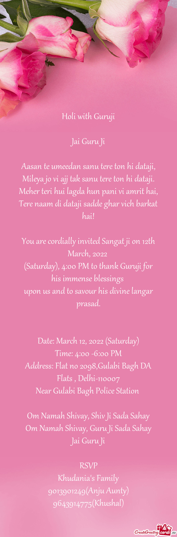 You are cordially invited Sangat ji on 12th March, 2022