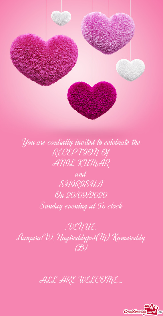 You are cordially invited to celebrate the RECEPTION Of