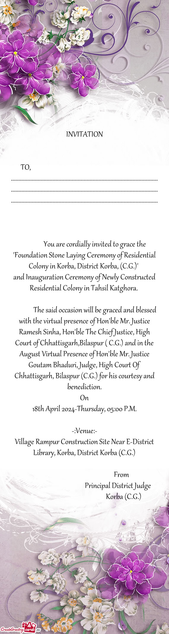 You are cordially invited to grace the "Foundation Stone Laying Ceremony of Residentia