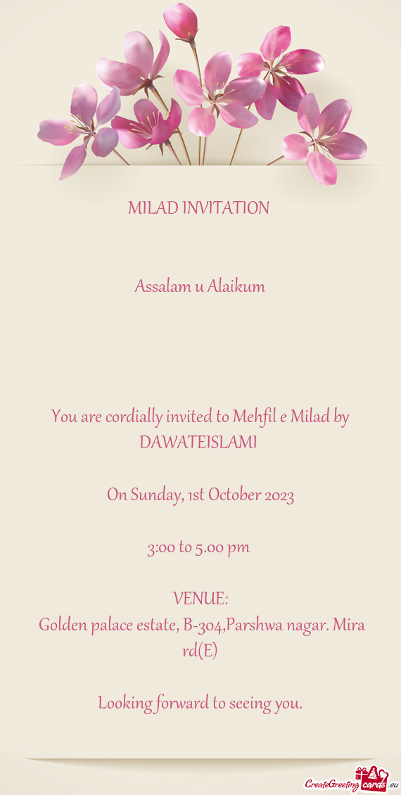 You are cordially invited to Mehfil e Milad by DAWATEISLAMI