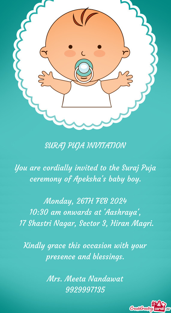 You are cordially invited to the Suraj Puja ceremony of Apeksha