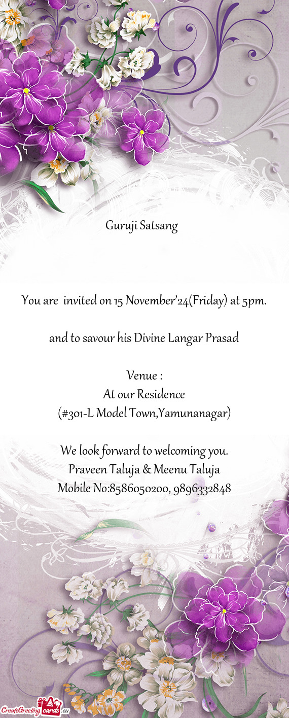 You are invited on 15 November’24(Friday) at 5pm