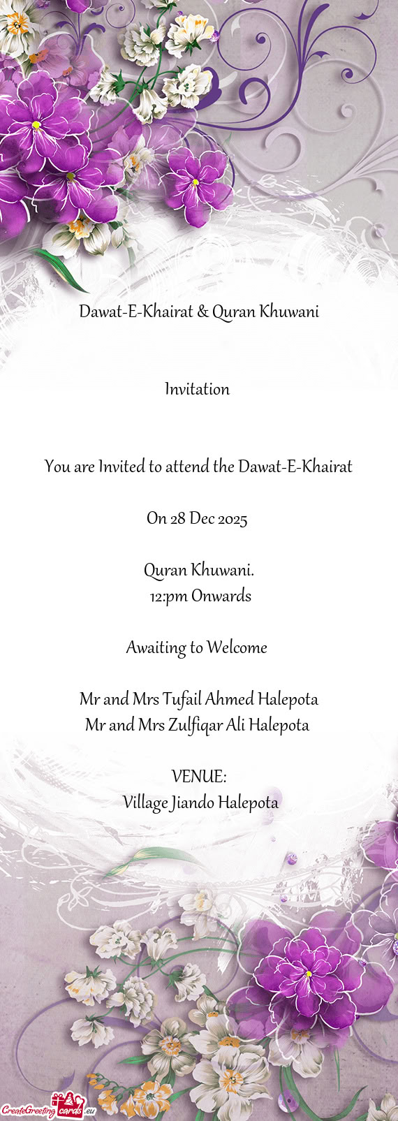 You are Invited to attend the Dawat-E-Khairat