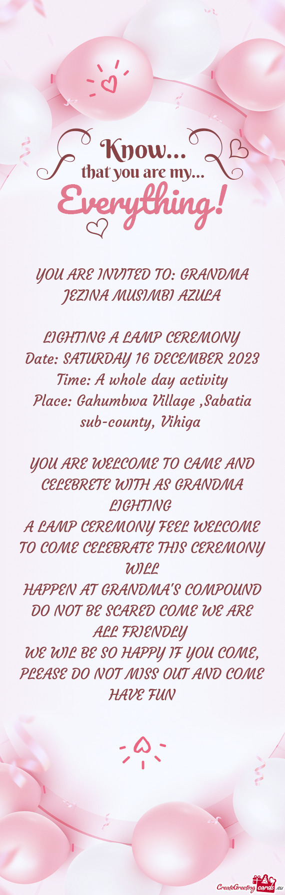 YOU ARE INVITED TO: GRANDMA JEZINA MUSIMBI AZULA