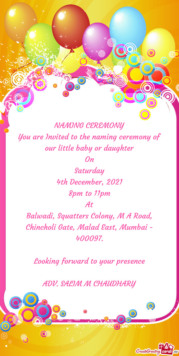 You are Invited to the naming ceremony of our little baby or daughter