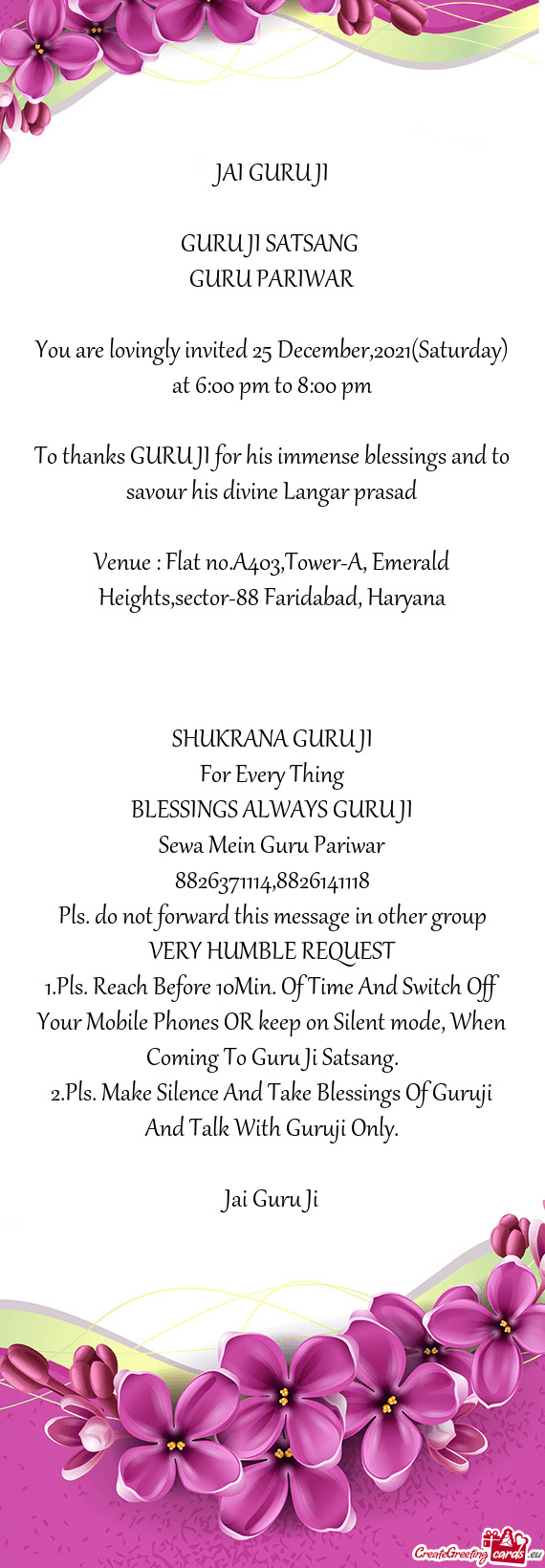 You are lovingly invited 25 December,2021(Saturday) at 6:00 pm to 8:00 pm