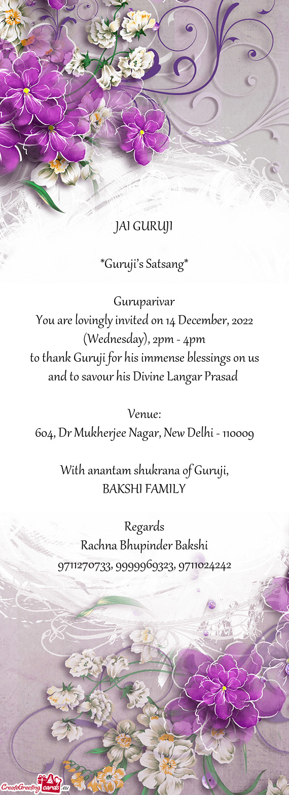 You are lovingly invited on 14 December, 2022 (Wednesday), 2pm - 4pm